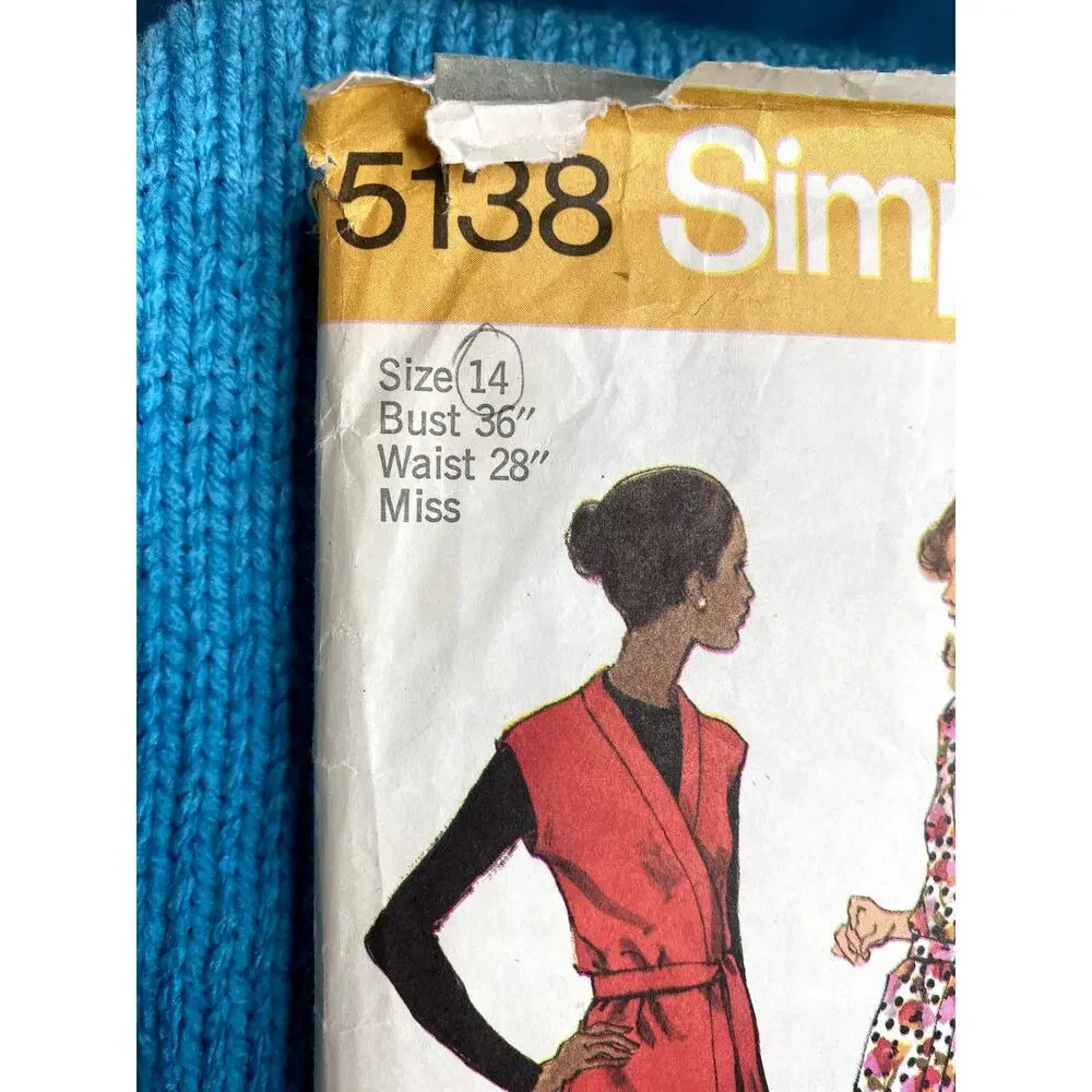 Simplicity 5138 Sewing pattern wide leg pants wrap jacket blouse 1970s size 14